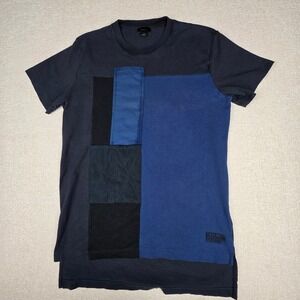 Diesel Mens Patchwork Colorblock T-Shirt Navy Blue Black Crew Neck Short Sleeve